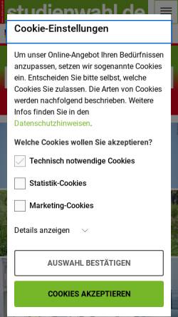 Vorschau der mobilen Webseite studienwahl.de, Studienwahl.de