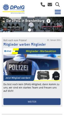 Vorschau der mobilen Webseite www.dpolg-brandenburg.de, Deutsche Polizeigewerkschaft