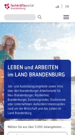Vorschau der mobilen Webseite www.fachkraefteportal-brandenburg.de, Fachkräfteportal Brandenburg - Ministerium für Arbeit, Soziales, Gesundheit, Frauen und Familie