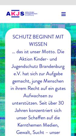 Vorschau der mobilen Webseite www.jugendschutz-brandenburg.de, AKJS, Aktion Kinder- und Jugendschutz Brandenburg e.V.