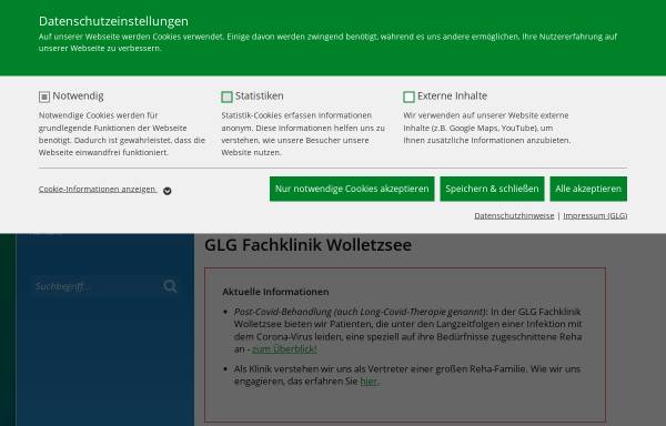 Vorschau von www.glg-fachklinik-wolletzsee.de, Gesellschaft für Leben und Gesundheit mbH