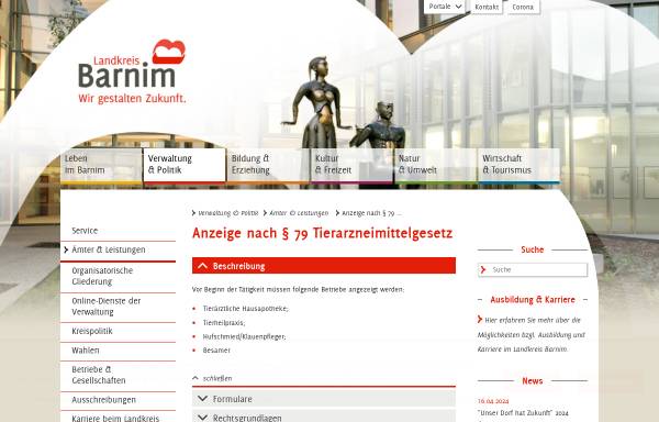 Vorschau von www.barnim.de, Bereitschaftsdienst der niedergelassenen Tierärzte im Nieder- und Oberbarnim