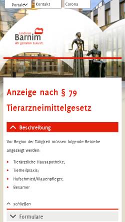 Vorschau der mobilen Webseite www.barnim.de, Bereitschaftsdienst der niedergelassenen Tierärzte im Nieder- und Oberbarnim