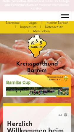 Vorschau der mobilen Webseite www.kreissportbund-barnim.de, Kreissportbund Barnim e.V.