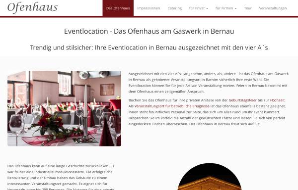 Vorschau von ofenhaus-bernau.de, Ofenhaus am Gaswerk - SMS BigFeeling Event- & Veranstaltungsagentur GmbH
