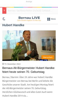 Vorschau der mobilen Webseite bernau-live.de, Hubert Handke - Archiv Bernau LIVE