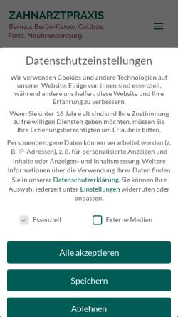 Vorschau der mobilen Webseite www.wesslau-zahnaerzte.de, Zahnärzte Bernau - Weßlau, Seedorf, Große & Kollegen GbR
