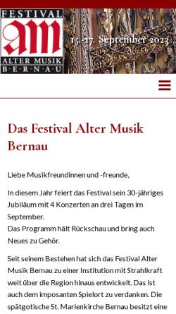 Vorschau der mobilen Webseite www.altemusik-bernau.de, Festival Alter Musik Bernau - Förderverein St. Marien Bernau e.V.