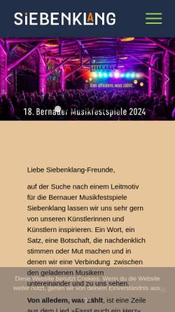 Vorschau der mobilen Webseite www.siebenklang.de, Siebenklang Bernauer Musikfestspiele - Public. Agentur für Marketing und Kommunikation Göritz e.K.
