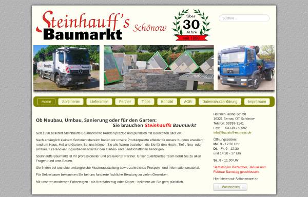 Vorschau von www.steinhauffs-baumarkt.de, Steinhauffs Baumarkt - Inh. Manuela Steinhauff