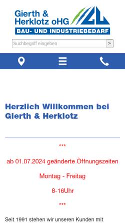 Vorschau der mobilen Webseite www.guh-bau.de, Gierth & Herklotz Mietgeräte GmbH