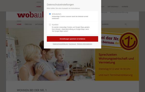 Vorschau von www.wobau-bernau.de, Wohnungs- und Baugesellschaft mbH Bernau
