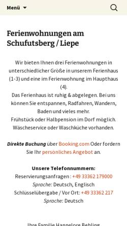 Vorschau der mobilen Webseite ferienwohnung-behling.de, Ferienwohnung Behling - Hannelore Behling