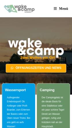 Vorschau der mobilen Webseite wake-and-camp.de, Wake-and-Camp am Ruhlesee - Wasserski Ruhlsdorf GmbH