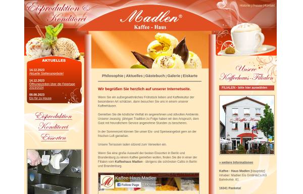 Vorschau von www.kaffeehaus-madlen.de, Kaffee-Haus Madlen - Madlen Eis GmbH & Co. KG