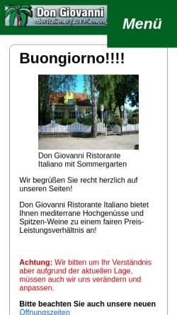 Vorschau der mobilen Webseite www.dongiovanni-schwanebeck.de, Don Giovanni Ristorante Italiano - Inh. Giovanni Ravera