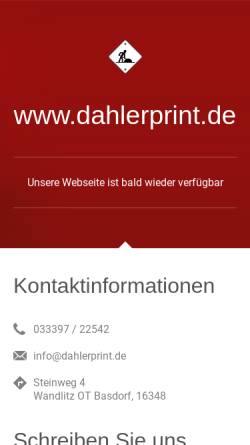 Vorschau der mobilen Webseite www.dahlerprint.de, Dahler Print - Inh. Dipl. Ing. oec. Jens Dahler