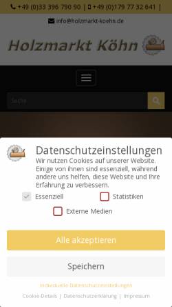 Vorschau der mobilen Webseite www.holzmarkt-koehn.de, Holzmarkt Köhn - Dipl.-Ing.Toralf Köhn