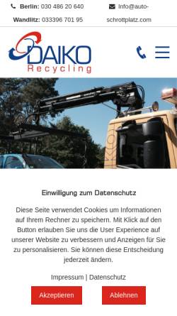 Vorschau der mobilen Webseite www.auto-schrottplatz.com, Daiko Recycling - Ali Sensecer e. K.