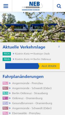 Vorschau der mobilen Webseite www.neb.de, Niederbarnimer Eisenbahn - NEB GmbH und Niederbarnimer Eisenbahn AG