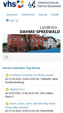 Vorschau der mobilen Webseite www.vhs-dahme-spreewald.de, VHS Dahme-Spreewald