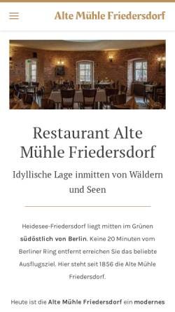 Vorschau der mobilen Webseite www.alte-muehle-friedersdorf.de, Restaurant Alte Mühle Friedersdorf - Inh. Sabrina Kuhl