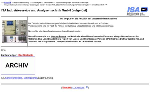 Vorschau von www.isa-analytik.de, ISA Industrieservice und Analysentechnik