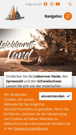 Vorschau der mobilen Webseite www.teg-lds.de, Tourismus-Entwicklungsgesellschaft Lieberose/Oberspreewald mbH