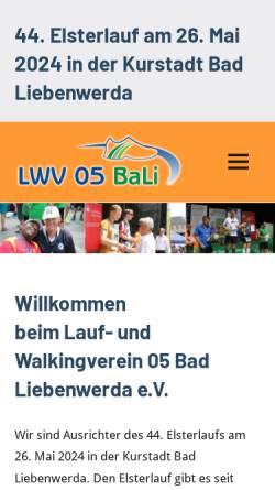 Vorschau der mobilen Webseite www.elsterlauf.de, Lauf- und Walkingverein 05 Bad Liebenwerda e.V.