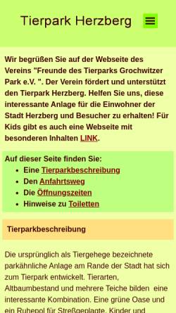 Vorschau der mobilen Webseite tierpark-herzberg.de, Tierpark Herzberg - Freunde des Tierparks Grochwitzer Park e.V.