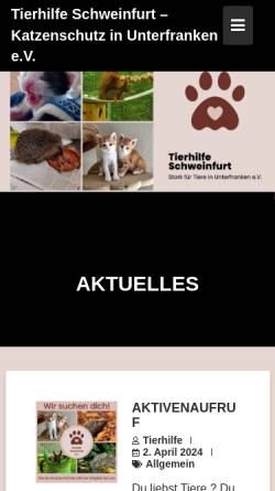 Vorschau der mobilen Webseite www.tierhilfe-sw.de, Tierhilfe Schweinfurt Stadt und Land e.V.