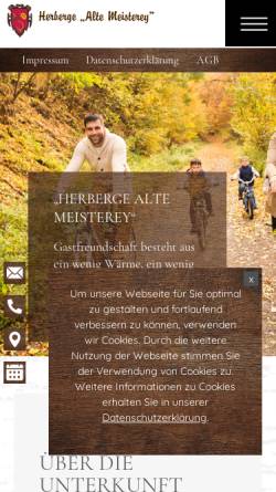 Vorschau der mobilen Webseite www.herberge-alte-meisterey.de, Herberge Alte Meisterey - Inh. Andreas und Christine Bayer