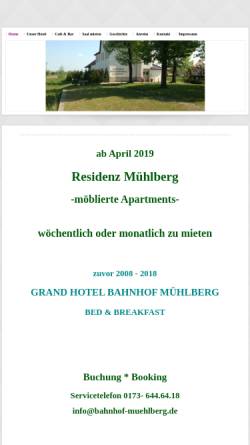 Vorschau der mobilen Webseite www.bahnhof-muehlberg.de, Hotel Bahnhof Mühlberg - Grand Hotel Bahnhof Mühlberg Betriebs GmbH