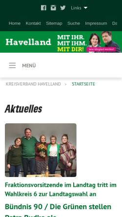 Vorschau der mobilen Webseite www.gruene-havelland.de, Bündnis 90/Die Grünen Kreisverband Havelland