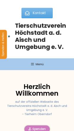 Vorschau der mobilen Webseite www.tierschutz-hoechstadt.de, Tierschutzverein Höchstadt