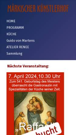 Vorschau der mobilen Webseite www.maerkischer-kuenstlerhof.de, Kunstverein Brieselang e.V.