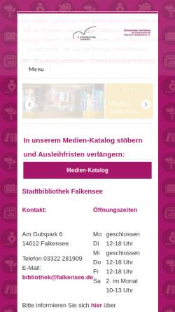 Vorschau der mobilen Webseite www.stadtbibliothek-falkensee.de, Stadtbibliothek Falkensee - Förderverein der Falkenseer Stadtbibliothek e.V.