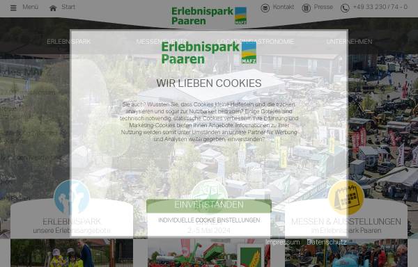 Vorschau von www.erlebnispark-paaren.de, MAFZ Erlebnispark Paaren - Märkische Ausstellungs- und Freizeitzentrum GmbH