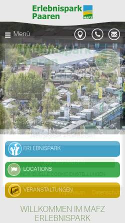 Vorschau der mobilen Webseite www.erlebnispark-paaren.de, MAFZ Erlebnispark Paaren - Märkische Ausstellungs- und Freizeitzentrum GmbH