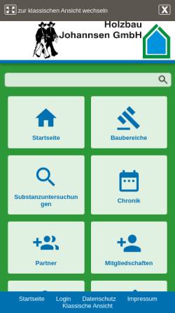 Vorschau der mobilen Webseite www.johannsen-holzbau.de, Holzbau Johannsen GmbH