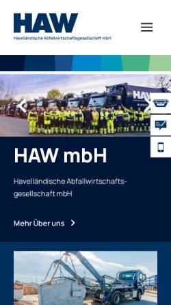 Vorschau der mobilen Webseite www.haw-mbh.de, HAW Havelländische Abfallwirtschaftsgesellschaft mbH