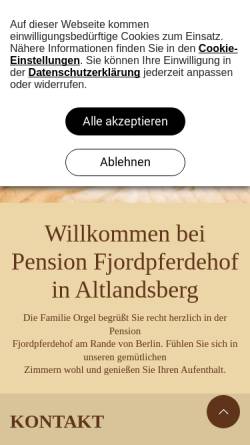 Vorschau der mobilen Webseite www.fjordpferdehof.de, Fjordpferdehof Atlandsberg - Siegfried Orgel