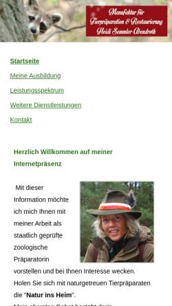 Vorschau der mobilen Webseite www.tierpraeparation-abendroth.de, Tierpräparation Abendroth - Inh. Dipl.-Ing. (FH) Heidi Semmler-Abendroth