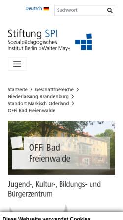Vorschau der mobilen Webseite www.stiftung-spi.de, OFFi Bad Freienwalde - Stiftung SPI – Sozialpädagogisches Institut Berlin »Walter May«