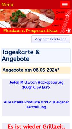 Vorschau der mobilen Webseite www.fleischerei-hoehne.de, Fleischerei & Gasthaus Anja Höhne