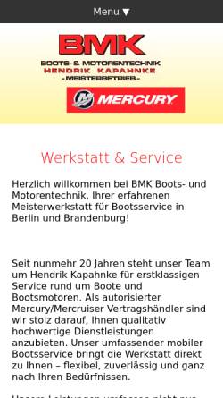 Vorschau der mobilen Webseite www.bmk-boote.de, BMK Boots und Motorentechnik Hendrik Kapahnke