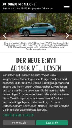 Vorschau der mobilen Webseite www.honda-nickel.de, Autohaus Nickel OHG