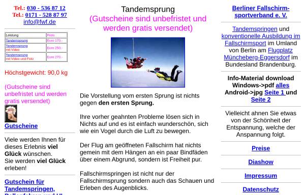 Vorschau von www.tandemsprung.de, Berliner Fallschirmsportverband e. V.