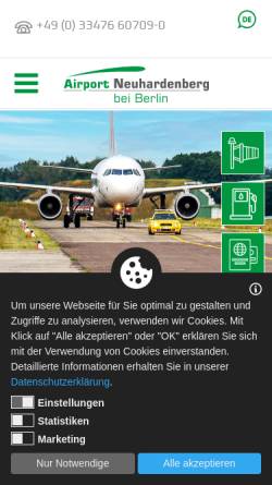 Vorschau der mobilen Webseite www.airport-neuhardenberg.com, Airport Development A/S, ZN Neuhardenberg