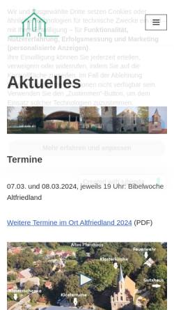 Vorschau der mobilen Webseite www.klosterkirche-altfriedland.de, Klosterkirche Altfriedland - Förderverein Klosterkirche Altfriedland e.V.